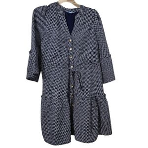 Draper James Navy and White Patterned Bell Sleeve Dress - XS Office Casual Easy